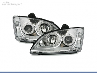 FAROS DELANTEROS OJOS DE ANGEL CCFL + LUZ DIURNA PARA FORD FOCUS MK2