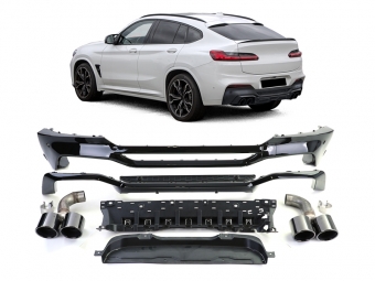 DIFUSOR TRASEIRO M PERFORMANCE BMW X4 G02 18-21 + PONTEIRAS DUPLAS PRETAS