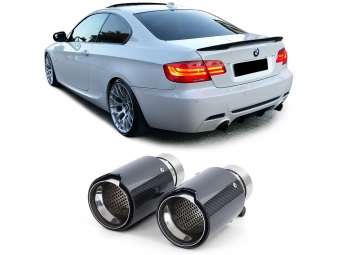 2 PONTEIRAS DE ESCAPES REDONDAS CARBONO BRILHANTE LOOK BMW