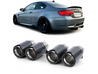 4 PONTEIRAS DE ESCAPES REDONDAS CARBONO BRILHANTE LOOK BMW