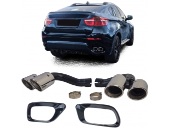 COLAS DE ESCAPE DOBLES CROMADAS + MARCO DE MOLDURA NEGRO BRILLANTE BMW X6 E71 08-14