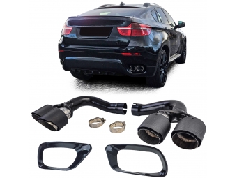 COLAS DE ESCAPE DOBLES CARDONO+ MARCO DE MOLDURA NEGRO BRILLANTE BMW X6 E71 08-14