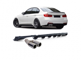DIFUSOR TRASERO EN NEGRO MATTE PARA BMW SERIE 3 F30/F31 + COLA CROMO