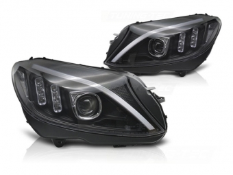 FAROS DELANTEROS DINAMICOS PARA MERCEDES CLASE C W205 NEGROS 2014-2018
