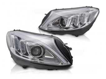 FAROS DELANTEROS DINAMICOS PARA MERCEDES CLASE C W205 CROMADO 2014-2018