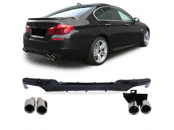 DIFUSOR TRASERO EN NEGRO BRILLANTE PARA BMW SERIE 5 F10/F11 + COLAS CROMO