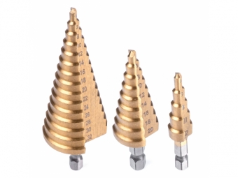 JUEGO DE 3 BROCAS ESCALONADAS PARA METAL 4-32MM