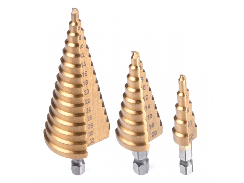 JUEGO DE 3 BROCAS ESCALONADAS PARA METAL 4-32MM