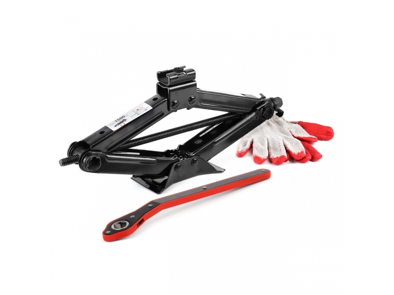 GATO DE TIJERA 1,5 TCON MANGO DE LLAVE + GUANTES DE TRABAJO 1,5T 1500 KG AMiO-02478