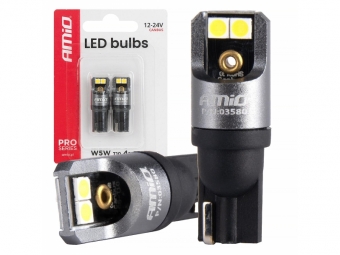 LÂMPADAS LED FULL PRO T10 W5W 4X3030 SMD BRANCO 12V 24V AMiO-03580