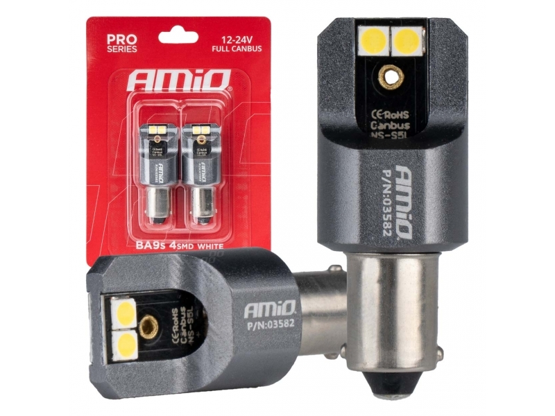 LÂMPADAS LED FULL CANBUS PRO T4W BA9S 4X3030 SMD BRANCO 12V 24V AMiO-03582