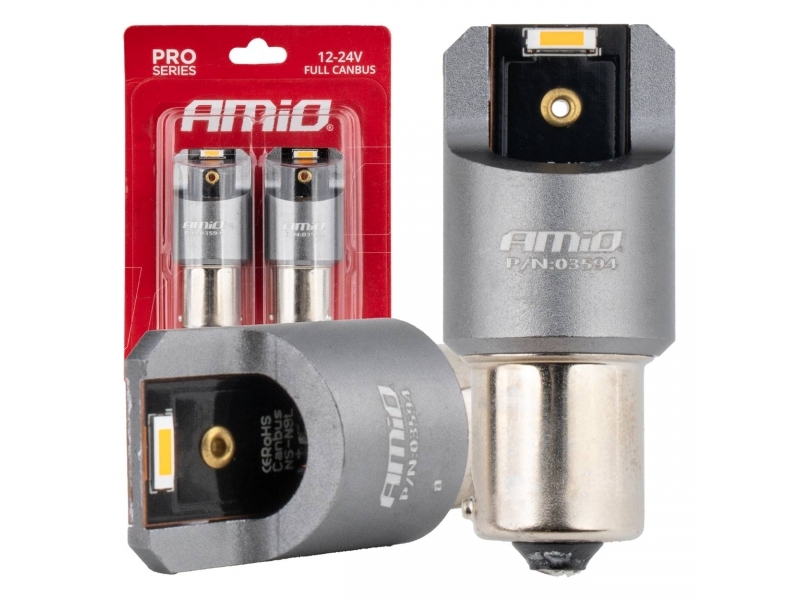 BOMBILLAS LED FULL CANBUS PRO PY21W 2X1860 SMD AMBER 12V 24V AMiO-03594