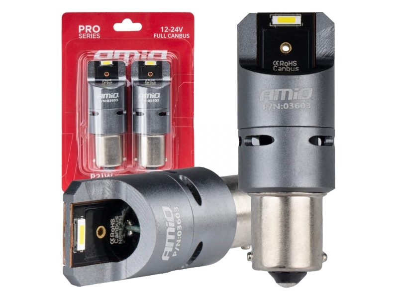 BOMBILLAS LED FULL CANBUS PRO BA15S P21W 2X1860SMD BLANCAS 12V 24V AMiO-03603