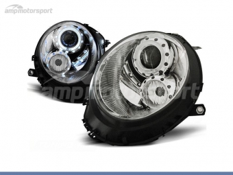 FAROIS DIANTEIROS ANGEL EYE PARA MINI COOPER R56/R57 CROMO 2006-2014